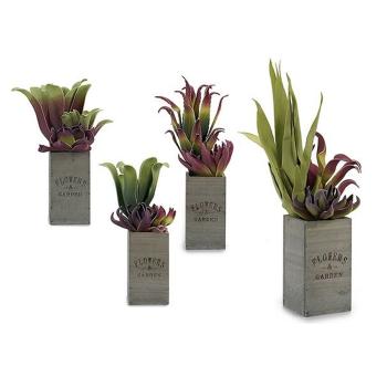 Preview: Vaso da fiori in legno con impronta e pianta artificiale, rettangolare, 10 x 50 x 10 cm