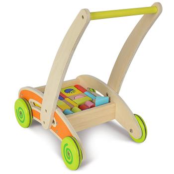 Preview: Play and learning trolley made of birch wood, 35 building blocks, 39 x 25 x 44cm