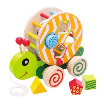 Preview: Pull-along toy made of birch wood, 4 building blocks, 15 x 24 x 19.5 cm