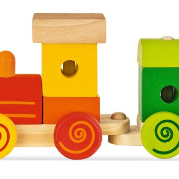 Preview: Holz Zug mit Sound - Eisenbahn Spielzeug für Kinder ab 1 Jahr - 11 bunte Bausteine aus Birke/Kiefer - 17cm lang - Schult Motorik & Kreativität