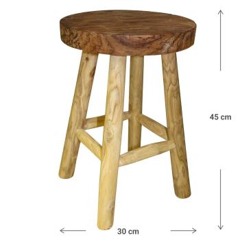 Preview: Tabouret en bois de teck avec repose-pieds, beau veinage, 45 x 30 cm