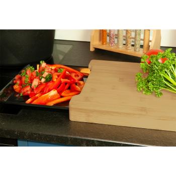 Preview: Planche à découper en bambou avec récupérateur en mélamine, 38 x 26 x 3,5 cm