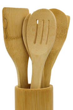 Preview: Küchenhelfer-Set aus Bambus, 5-teilig mit Halter