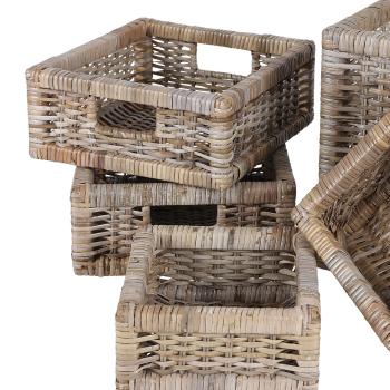 Preview: 5 rattan baskets, various sizes, some with handles, vintage gray