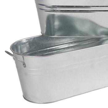 Preview: Pflanzenkästen 3er-Set Oval aus Zink - Vintage Wanne mit Tragegriffen für Garten Balkon Terrasse - Kräuterkasten Deko Silber - 55/46/40cm Grösse