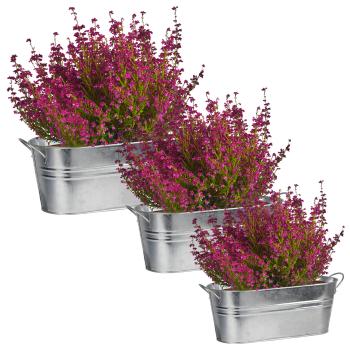 Preview: Pflanzenkästen 3er-Set Oval aus Zink - Vintage Wanne mit Tragegriffen für Garten Balkon Terrasse - Kräuterkasten Deko Silber - 55/46/40cm Grösse