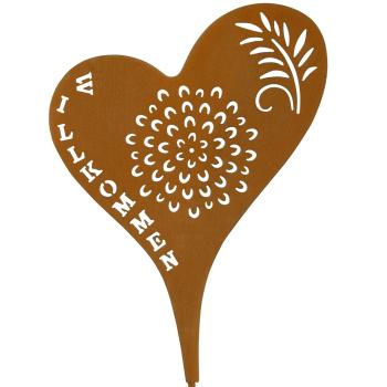 Preview: Gartenstecker Herz aus Metall - Rost-Optik mit 2 Erdspiessen für Pflanzenkästen & Beete - Landhaus-Dekoration 25x52cm - Einfach stecken