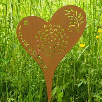 Preview: Gartenstecker Herz aus Metall - Rost-Optik mit 2 Erdspiessen für Pflanzenkästen & Beete - Landhaus-Dekoration 25x52cm - Einfach stecken
