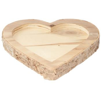 Preview: Herzförmige Holzschale - Naturrand & Unikat-Maserung - 20x20x2.2cm Dekoschale für Kekse Snacks & Bonbons - Tanne Braun