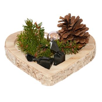 Preview: Herzförmige Holzschale - Naturrand & Unikat-Maserung - 20x20x2.2cm Dekoschale für Kekse Snacks & Bonbons - Tanne Braun