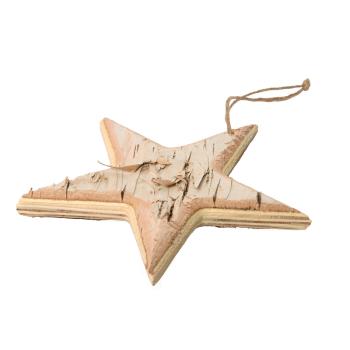 Preview: Holz Stern Deko - Natur Tanneholz Braun mit Naturrand & Kordel zum Aufhängen - 15x15x2cm - Handgefertigt, vielseitig legbar/stellbar