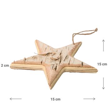 Preview: Holz Stern Deko - Natur Tanneholz Braun mit Naturrand & Kordel zum Aufhängen - 15x15x2cm - Handgefertigt, vielseitig legbar/stellbar
