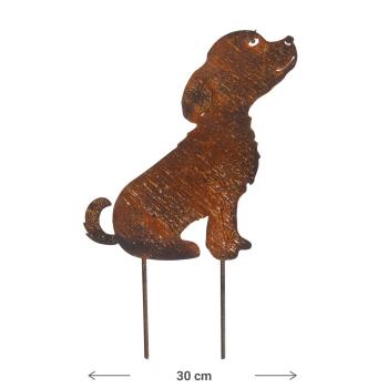 Preview: Gartenstecker Welpe aus Metall - Rostbraun & 30cm Länge - Dekoration für Pflanzenkästen, Beete & Garten - Landhaus-Optik mit Erdspiess