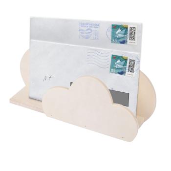 Preview: Briefhalter aus Holz Wolkenform - Praktische Briefablage & dekorativer Zeitschriftenständer - Mit Wandaufhängung - braun HDF - 29cm lang - zum Beschriften