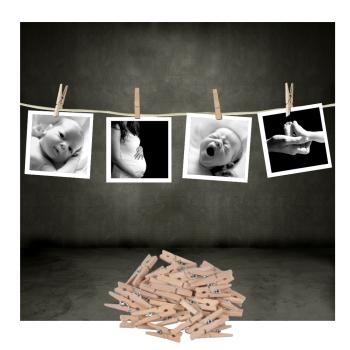 Preview: Mini-Klammern aus Holz 50 Stück natur - Vielseitige Clips für Fotos Notizen Geschenke - Hygienisch Tüten verschliessen - Basteln Deko