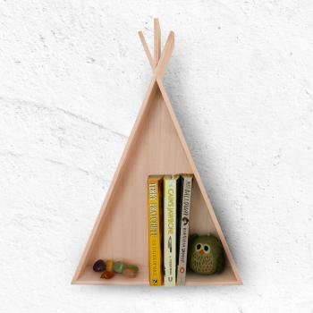Preview: Holzregale Tipi-Form 2er-Set - Wanddeko Zelt für Flur Schlaf Kinder Wohnzimmer - MDF Braun - 45x30x9cm & 28x18.5x6cm - Kreativ Gestaltbar