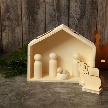 Preview: Christmas crib made of natural wood, 6 crib figurines
