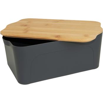 Preview: Storage box with lid, plastic and bamboo, 28 x 18 x 10.5 cm