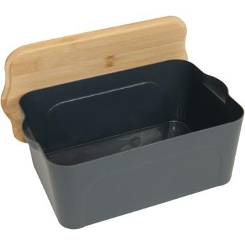 Preview: Storage box with lid, plastic and bamboo, 28 x 18 x 10.5 cm