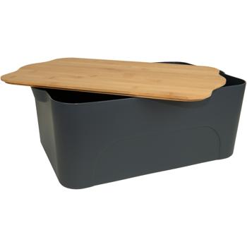 Preview: Storage box with lid, plastic and bamboo, 40 x 27 x 15 cm, anthracite