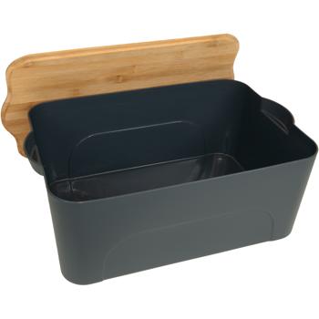 Preview: Storage box with lid, plastic and bamboo, 40 x 27 x 15 cm, anthracite