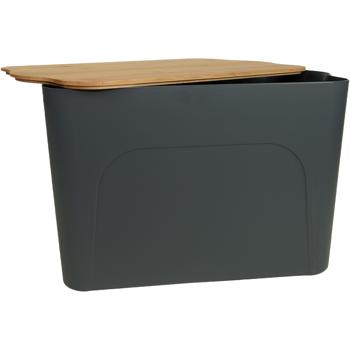 Preview: Storage box with lid, plastic and bamboo, 40 x 27 x 24.5 cm, anthracite