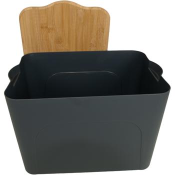 Preview: Storage box with lid, plastic and bamboo, 40 x 27 x 24.5 cm, anthracite
