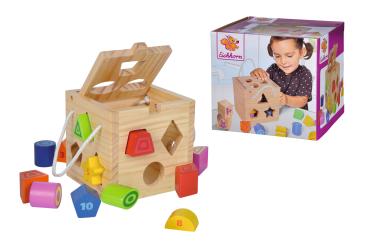 Preview: Jeu de cubes de 13 pièces, bois de bouleau et de tilleul, avec couvercle, 15 x 15 x 15 cm