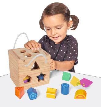 Preview: Jeu de cubes de 13 pièces, bois de bouleau et de tilleul, avec couvercle, 15 x 15 x 15 cm