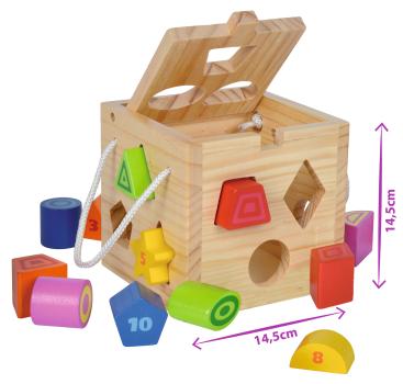 Preview: Jeu de cubes de 13 pièces, bois de bouleau et de tilleul, avec couvercle, 15 x 15 x 15 cm