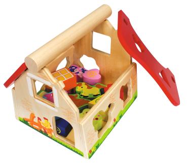 Preview: Maison en bois de pin colorée de 15 pièces : design ferme (20x18x18cm) - Stimule la créativité et l'imagination, apprentissage ludique