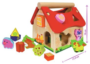 Preview: Maison en bois de pin colorée de 15 pièces : design ferme (20x18x18cm) - Stimule la créativité et l'imagination, apprentissage ludique