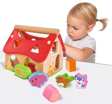 Preview: Maison en bois de pin colorée de 15 pièces : design ferme (20x18x18cm) - Stimule la créativité et l'imagination, apprentissage ludique