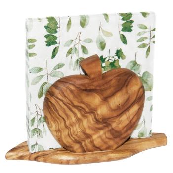 Preview: Serviettenhalter aus Olivenholz - Apfel Motiv, 11 x 6,5 cm, Handgefertigt in Italien - Rustikale Tischdeko, MOCA-zertifiziert