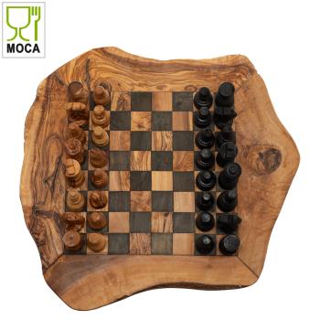 Preview: Scacchiera rustica in legno d‘ulivo con pezzi, 30 x 30 cm, Made in Italy