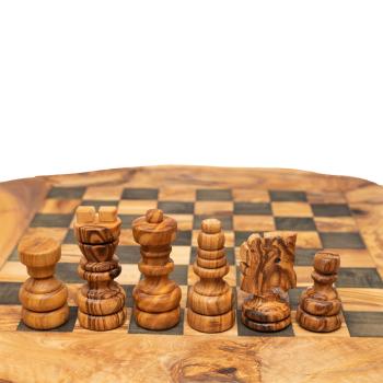 Preview: Scacchiera rustica in legno d‘ulivo con pezzi, 30 x 30 cm, Made in Italy