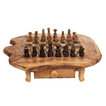 Preview: Scacchiera in legno d’ulivo con figure e piccolo cassetto, 40 x 40 cm, Made in Italy