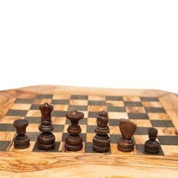 Preview: Scacchiera in legno d’ulivo con figure e piccolo cassetto, 40 x 40 cm, Made in Italy