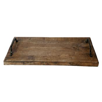 Preview: Tagliere in legno di mango, rettangolare, con manici in metallo, 40,5 x 22 x 6 cm