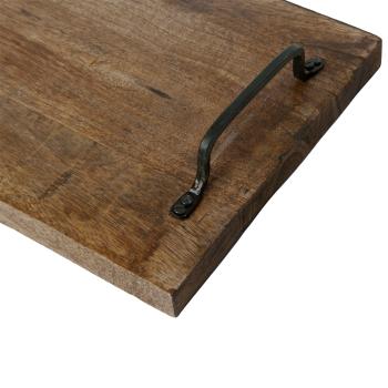 Preview: Tagliere in legno di mango, rettangolare, con manici in metallo, 40,5 x 22 x 6 cm
