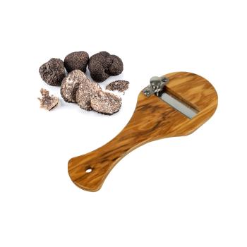 Preview: Olivenholz Trüffelreibe – Gourmet Hobel mit scharfer, verstellbarer Stahlklinge für Trüffel, Parmesan & Gemüse – Handgefertigt in Italien – 20x9cm