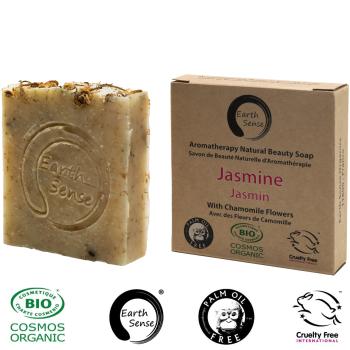 Preview: Palm oil free solid organic soap, min 72% cold pressed oils, jasmine with chamomile flowers Preview: Palm oil free solid organic soap, min 72% cold pressed oils, jasmine with chamomile flowers