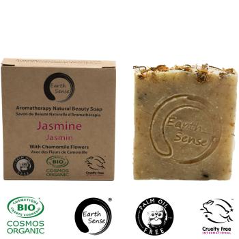 Preview: Palm oil free solid organic soap, min 72% cold pressed oils, jasmine with chamomile flowers Preview: Palm oil free solid organic soap, min 72% cold pressed oils, jasmine with chamomile flowers