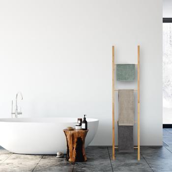 Preview: Handtuchleiter Bambus - 4 Sprossen - klappbar, zusammenfaltbar - 180x42x2cm - Hand- Badetuchhalter - kein Bohren