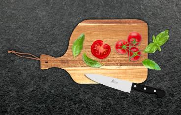 Preview: Schneidebrett aus Robinienholz mit Griff - Antibakteriell & Messerschonend - Für Gemüse, Obst, Brot, Fleisch - Robust, nachhaltig, 34x20.5x1cm