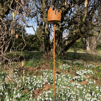 Preview: Gartenstecker Metall Blätterkrone - Rost-Optik für Kerzen & Lichteffekte - Edler Landhaus-Look 10x90cm - Deko für Beet & Garten