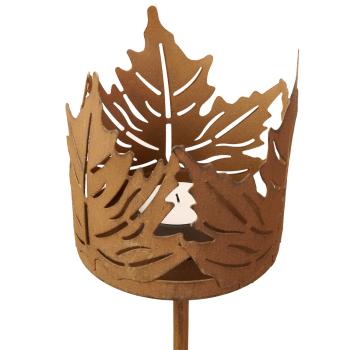 Preview: Gartenstecker Metall Blätterkrone - Rost-Optik für Kerzen & Lichteffekte - Edler Landhaus-Look 10x90cm - Deko für Beet & Garten