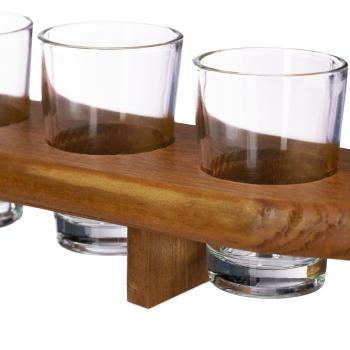 Preview: Schnapsbrett aus Holz - 6 Gläser inklusive - Praktischer Griff zum Servieren - Ideal für Party, Bar & Geschenk - Kiefer Neuseeland - 45x6,5x3,5cm