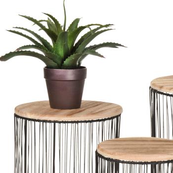 Preview: Set moderno di 3 tavolini: legno e metallo, nero/marrone - Tavolini eleganti per un ambiente di vita alla moda, design di alta qualità