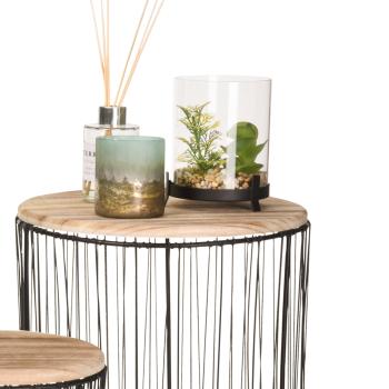 Preview: Set moderno di 3 tavolini: legno e metallo, nero/marrone - Tavolini eleganti per un ambiente di vita alla moda, design di alta qualità